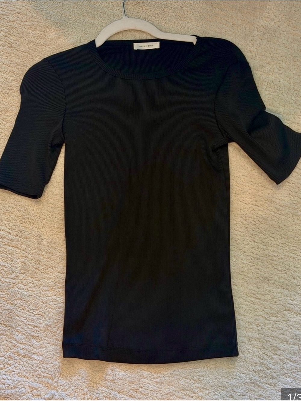 Anine Bing Ribbed Short Sleeve Top